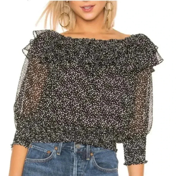 MISA Los Angeles Carlan Off Shoulder Top in Black with White Dots Size XS EUC - Picture 2 of 9